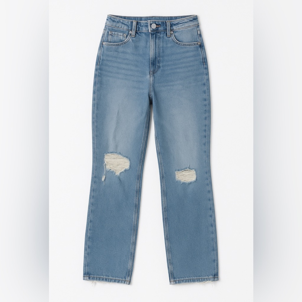 Tinseltown Light Blue Distressed Straight Leg Jeans